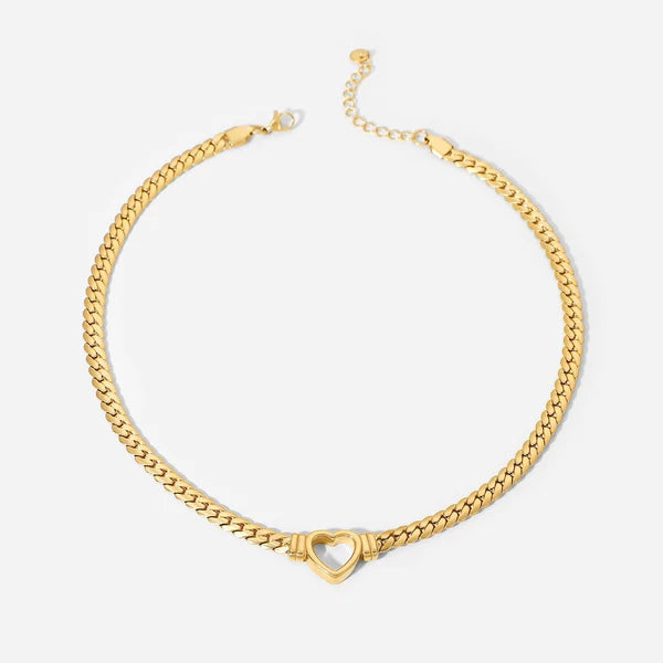 14K Gold Heart-Shaped Snake Bone Chain Necklace – Luxe Edition